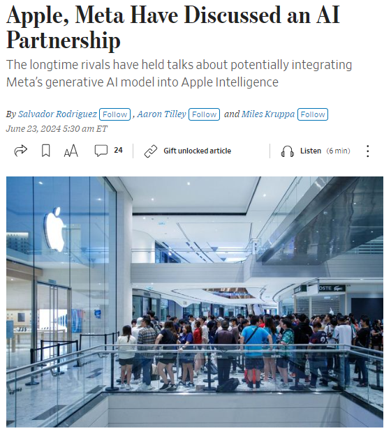 AI大模子的运用店铺要来了？OpenAI之后苹果被曝正与Meta等数家公司洽叙入驻“苹果智能”j9九游会-真人游戏第一品牌